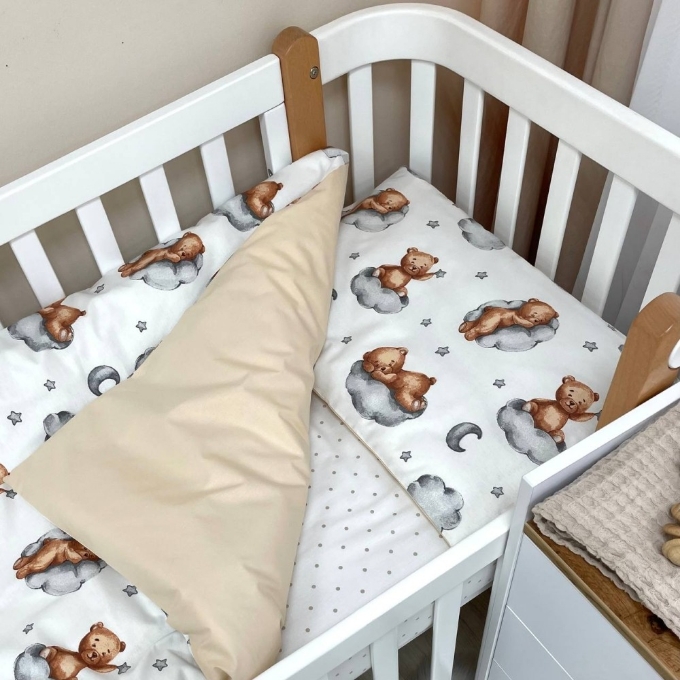 Set lenjerie de schimb pentru patut bebe 3 piese Teddy bej (2)